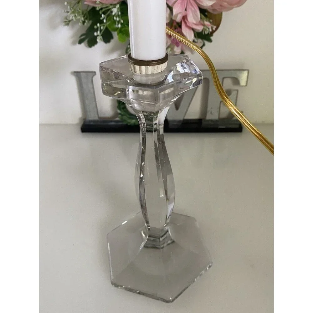 Vintage Clear Cut‎ Glass Crystal Candlestick Lamp 14” Table Lamp Working Light
